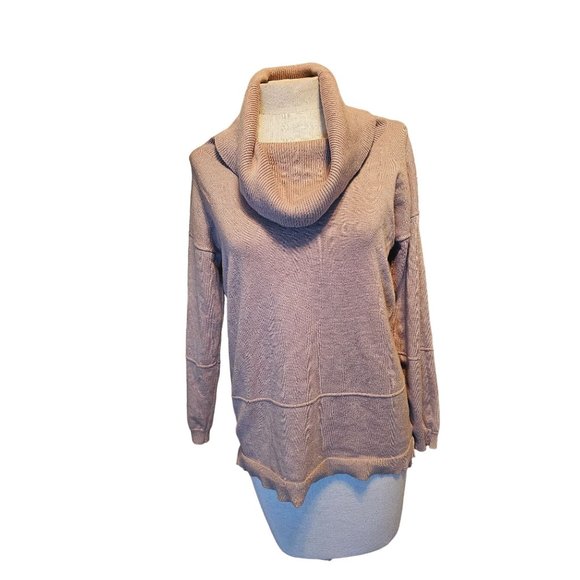 89th and Madison oversized sweater size Small cowl neck oatmeal tan split sides - Picture 1 of 9